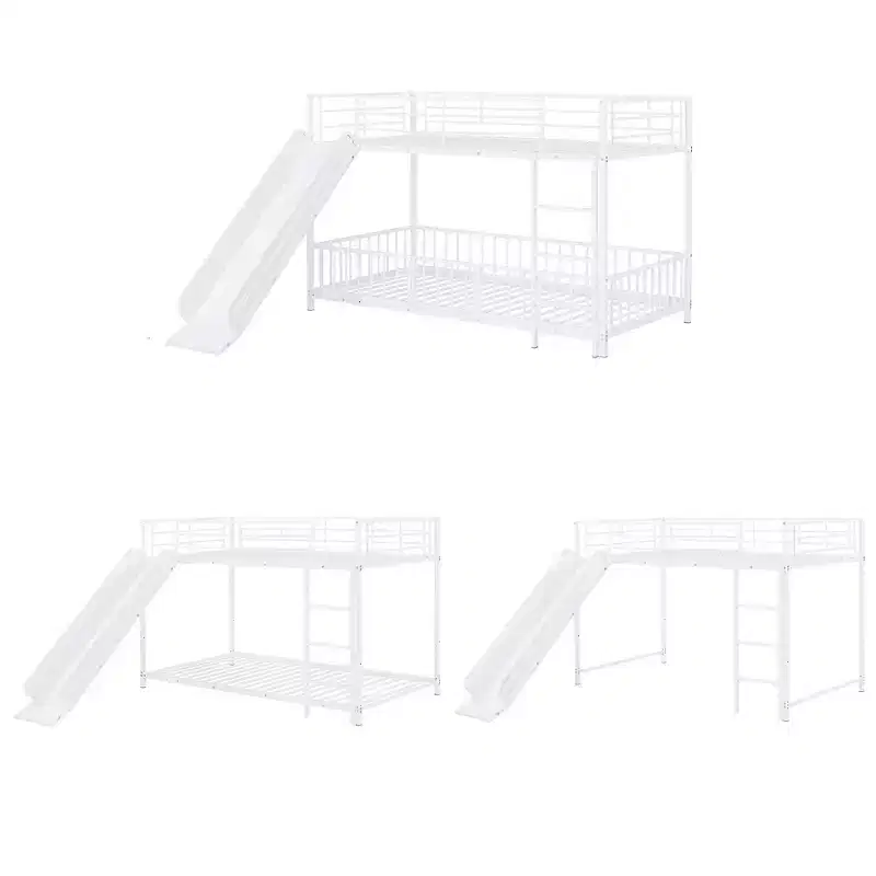Whisen Stylish Design Metal Bunk Bed with Slide and Guardrails