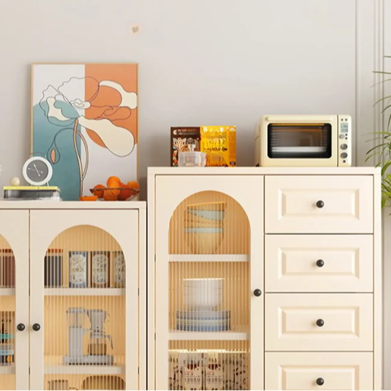 Narrow Metal White Buffet Cabinet with Drawer