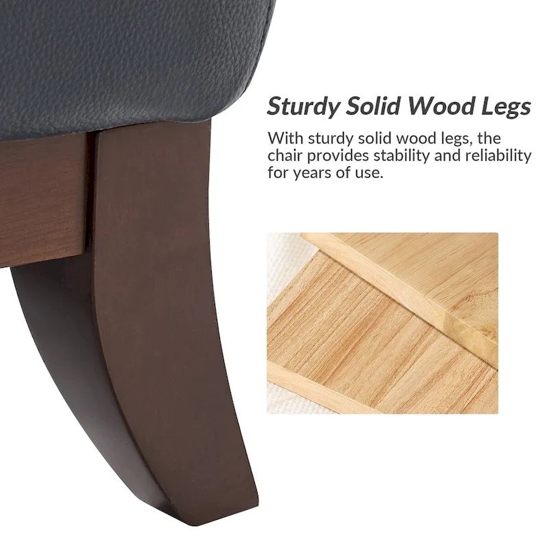 Traditional Genuine Leather Accent Chair with Tufted Wing Back