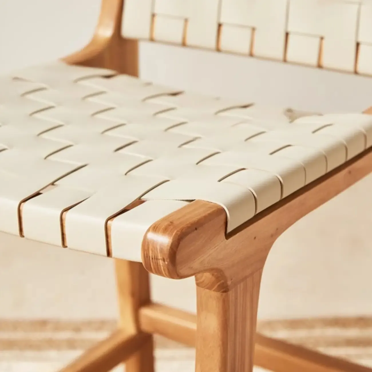 Rustic Faux Leather Wooden Woven Bar Stool