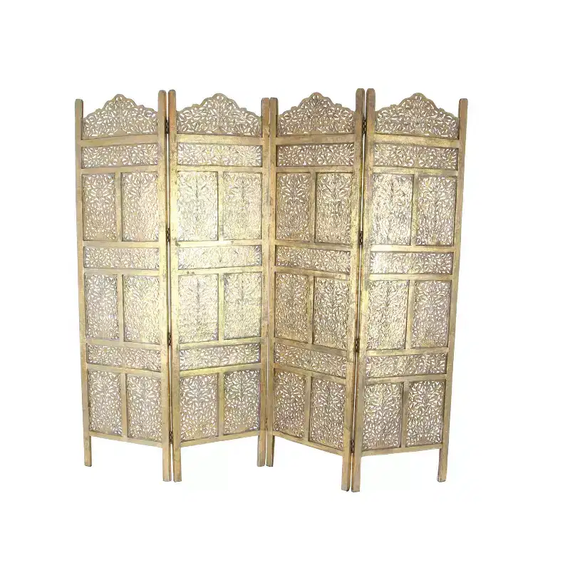 Traditional Intricate Carved Room Divider Screen Gold - Olivia & May