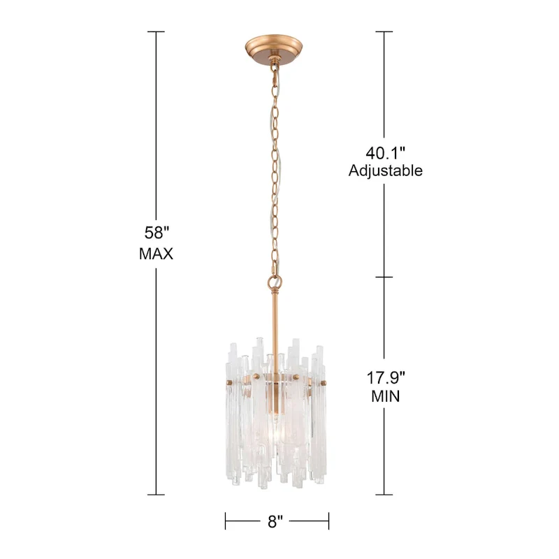 Casandra 1 Light Shiny Bronze Drum Pendant Chandelier with Clear Glass Bars - 8 inches in diameter x 17.9 inches H