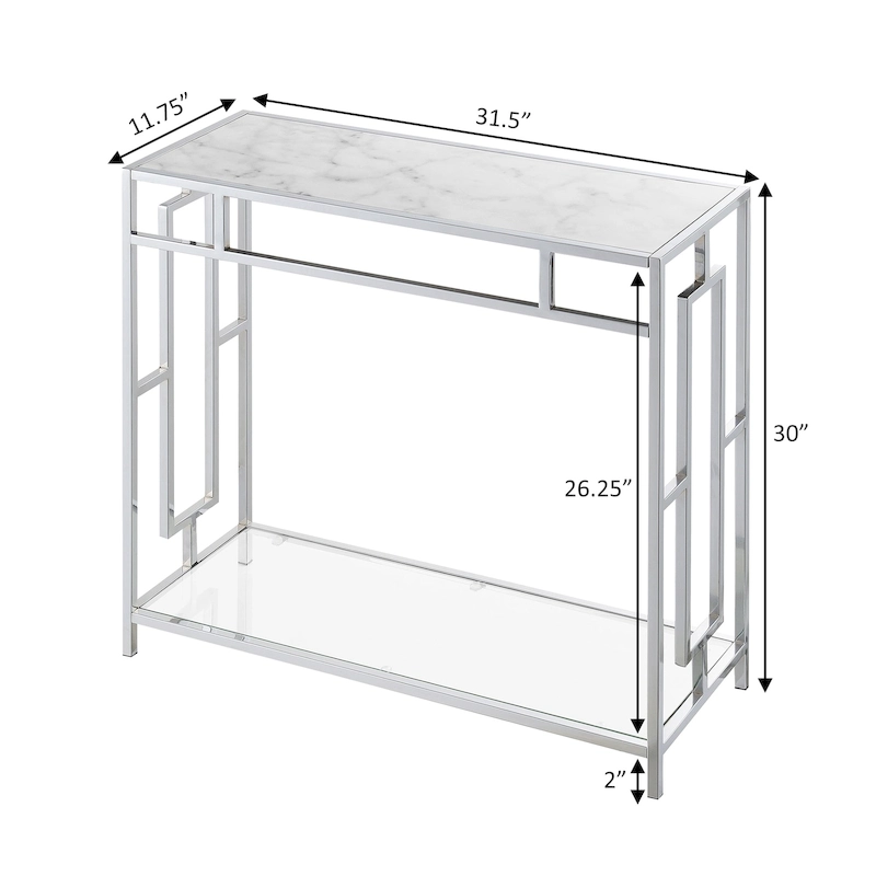 Convenience Concepts Town Square Chrome Faux Marble Glass Hall Table with Shelf