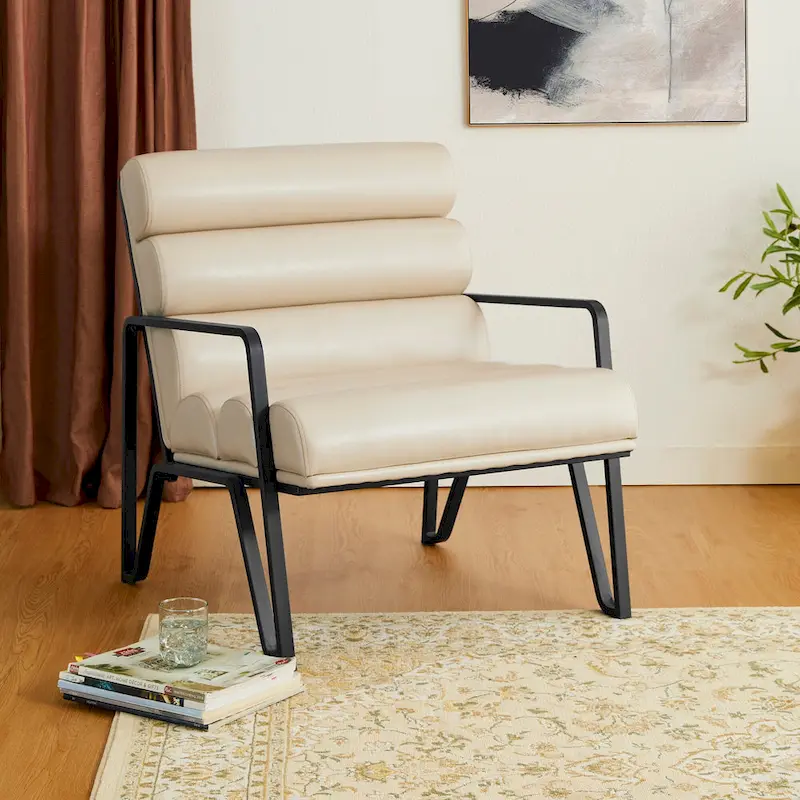26.75W Modern Comfy PU Leather Accent Chair with Metal Frame