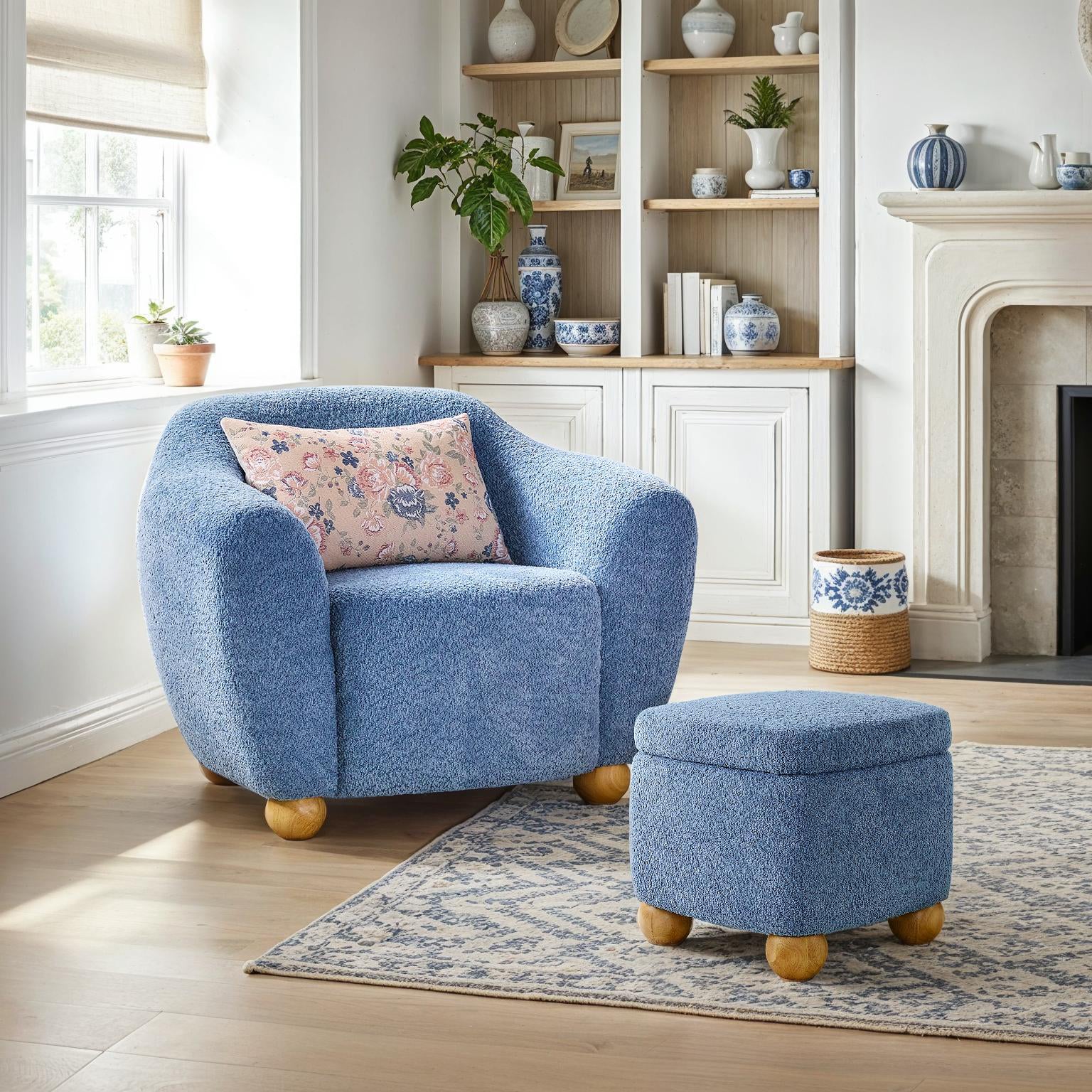 Linley Contemporary Boucl¨¦ Upholstered Accent Chair with Ottoman Set