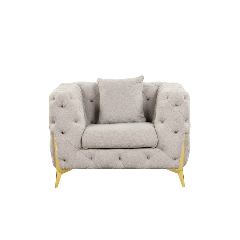 3 Pieces Mid-century Modern Buckle Fabric Living Room Sofa Set Sectional