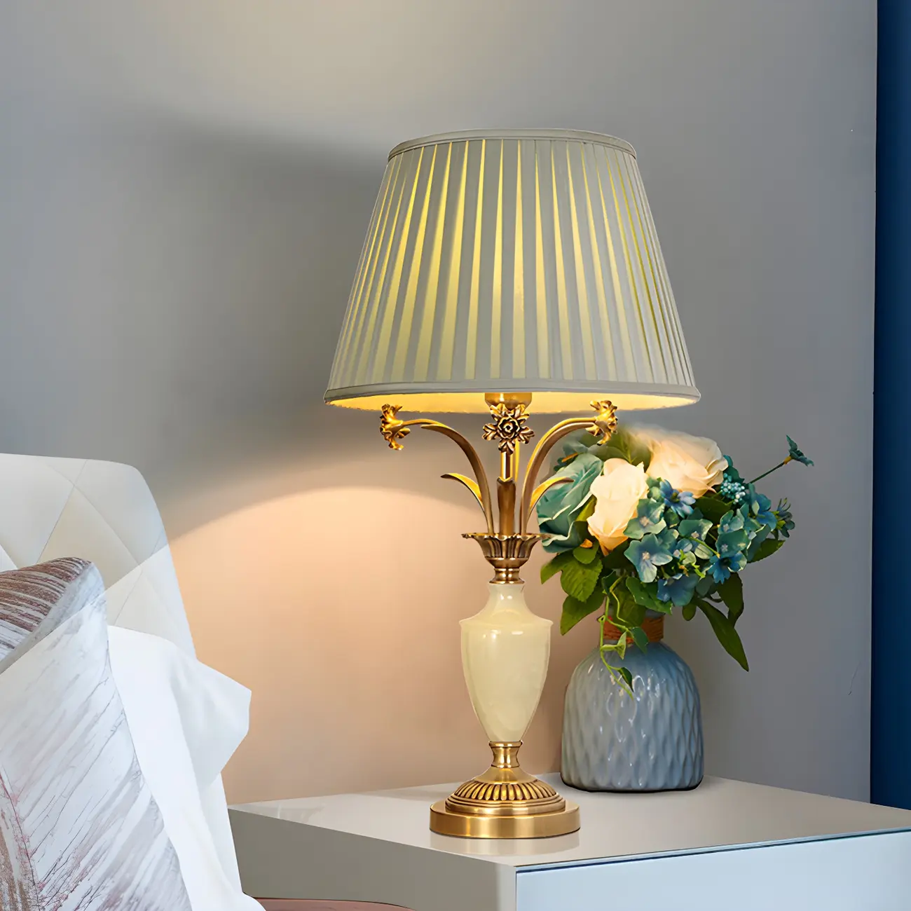 Green Elegant Metal Table Lamp Remote Control for Living Room