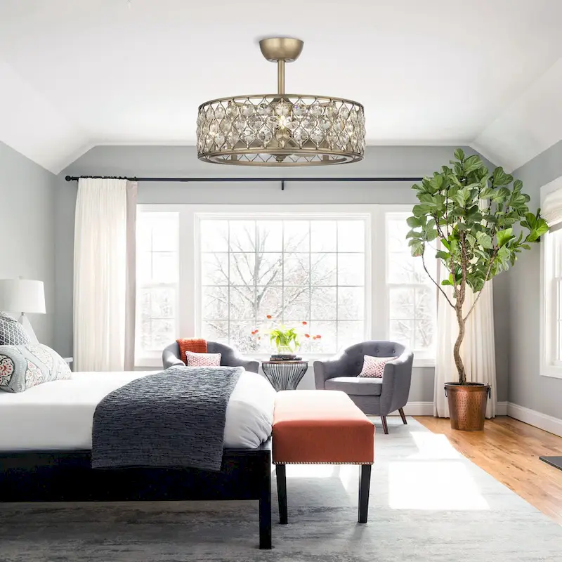 25  Rusted Silver 3-Blade Crystal Ceiling Fan Chandelier with Remote