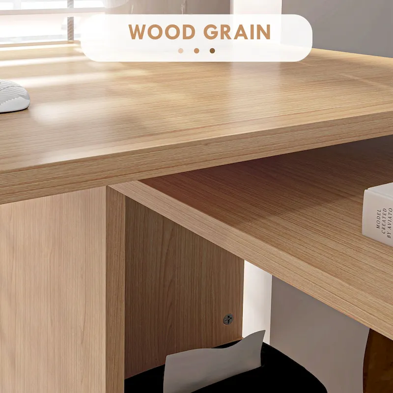 L-Shaped Computer Desk with Shelves - Brown Wood