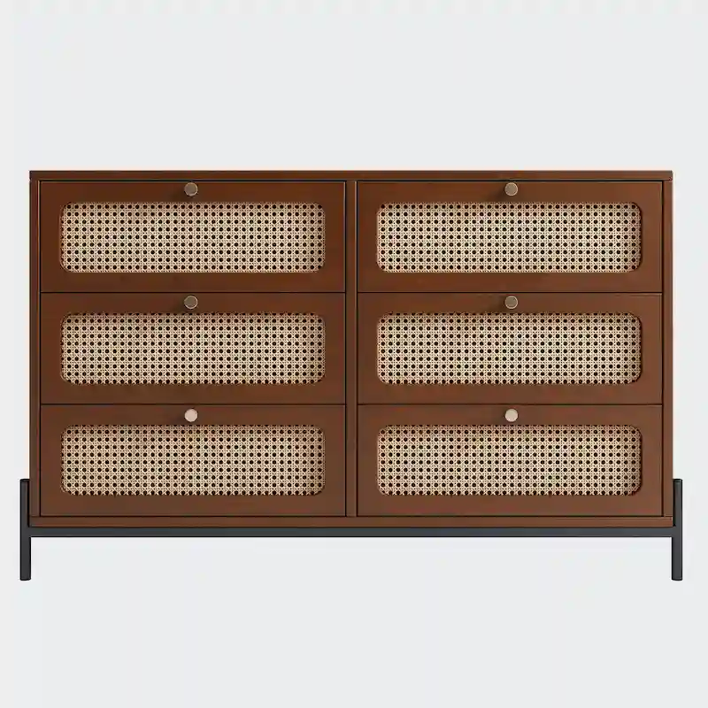 Rattan Wood Closet 6-Drawer Dresser