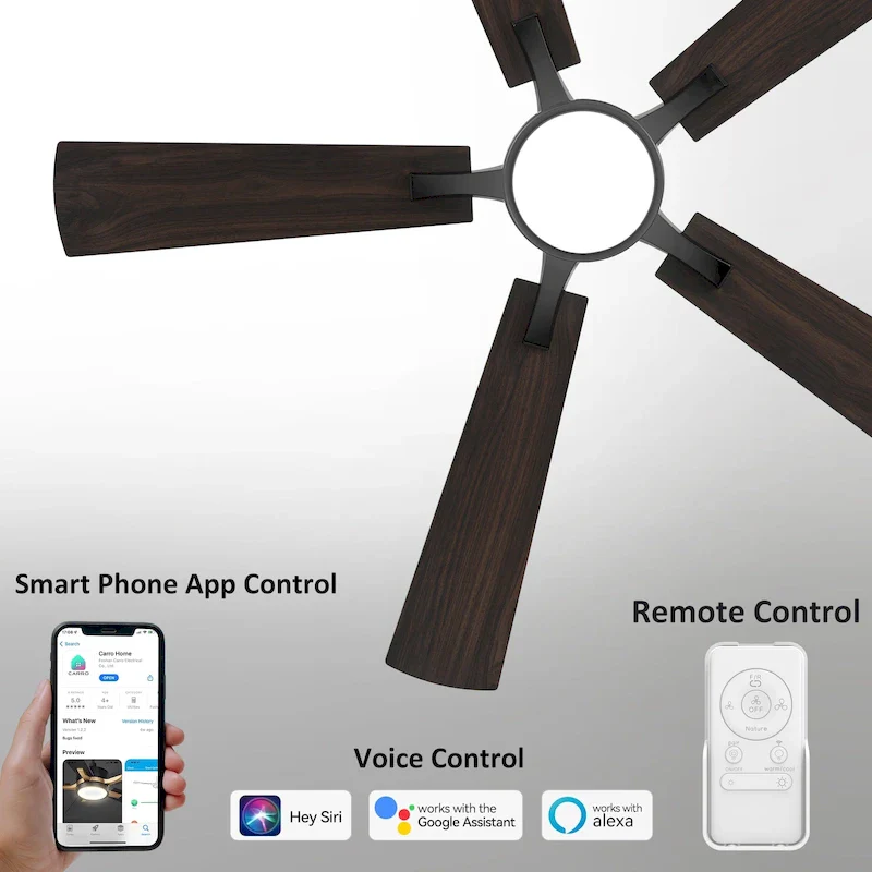 CARRO Elliott 52  5-Blade Smart Ceiling Fan with LED Light and Remote Control-Walnut Fan Blade