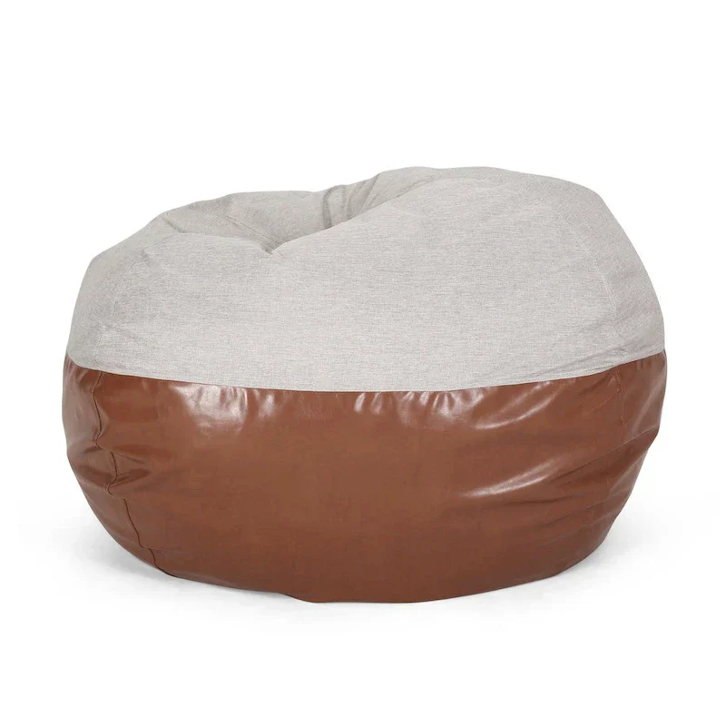 Ohnstad Modern 5 Foot Two Toned Fabric and Faux Leather Bean Bag by Christopher Knight Home