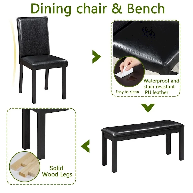 6-Piece Solid Wood Dining Table Set