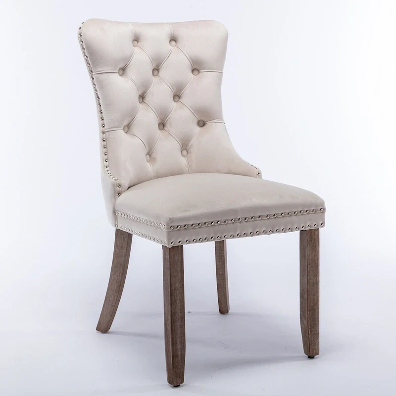 Set of 2 Velvet Tufted Upholstered Dining Chair with Wood Legs