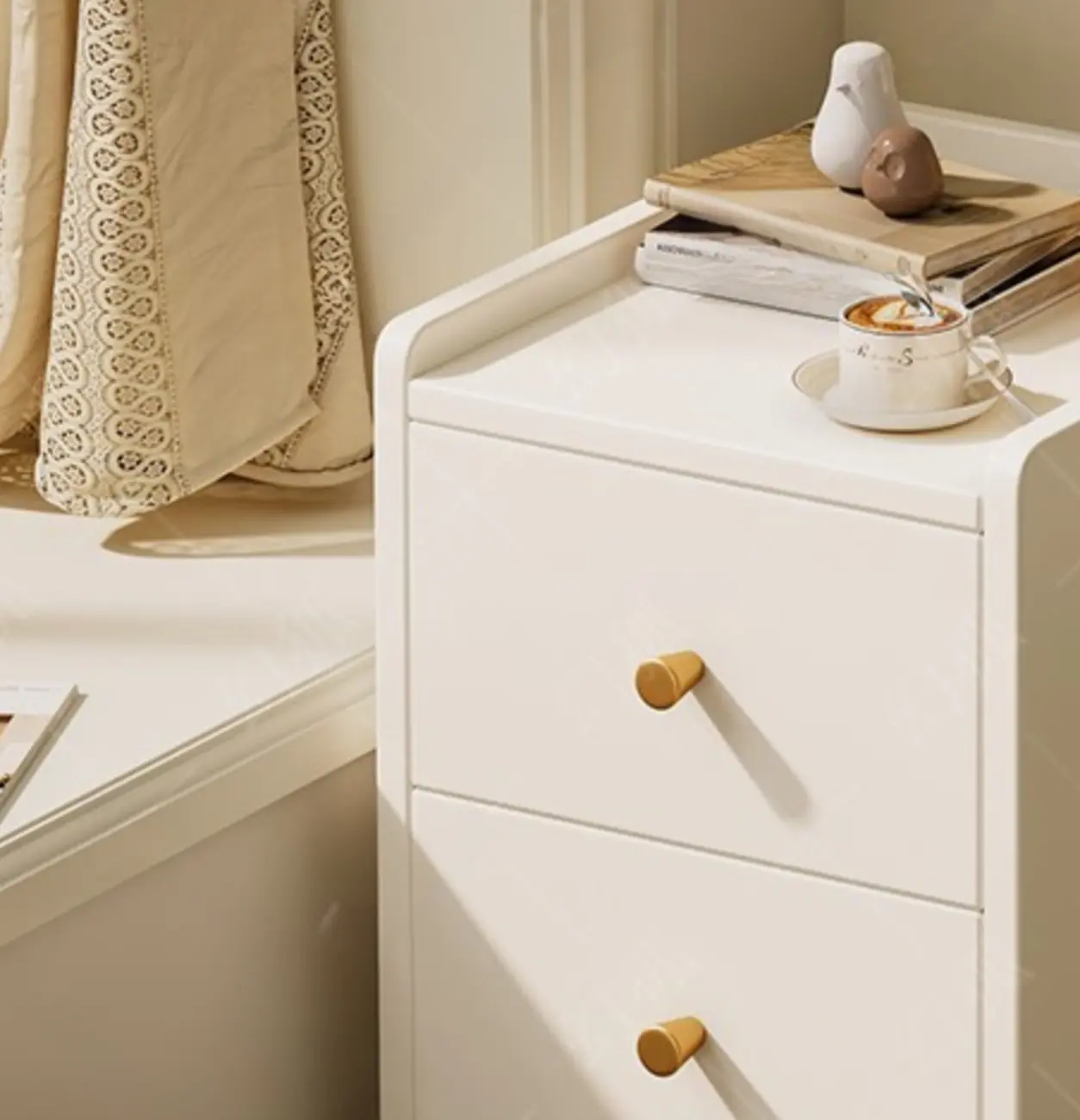 Modern White Wooden Bedside Table with Drawers