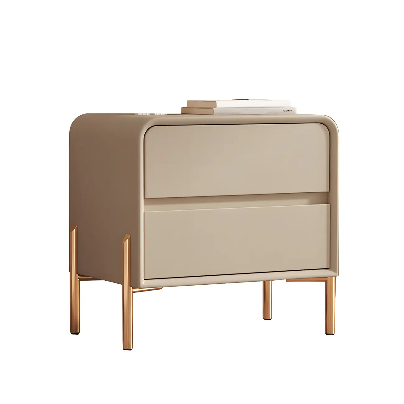 Morandi Short Leather Wood 2 Tiers Nightstand with Legs