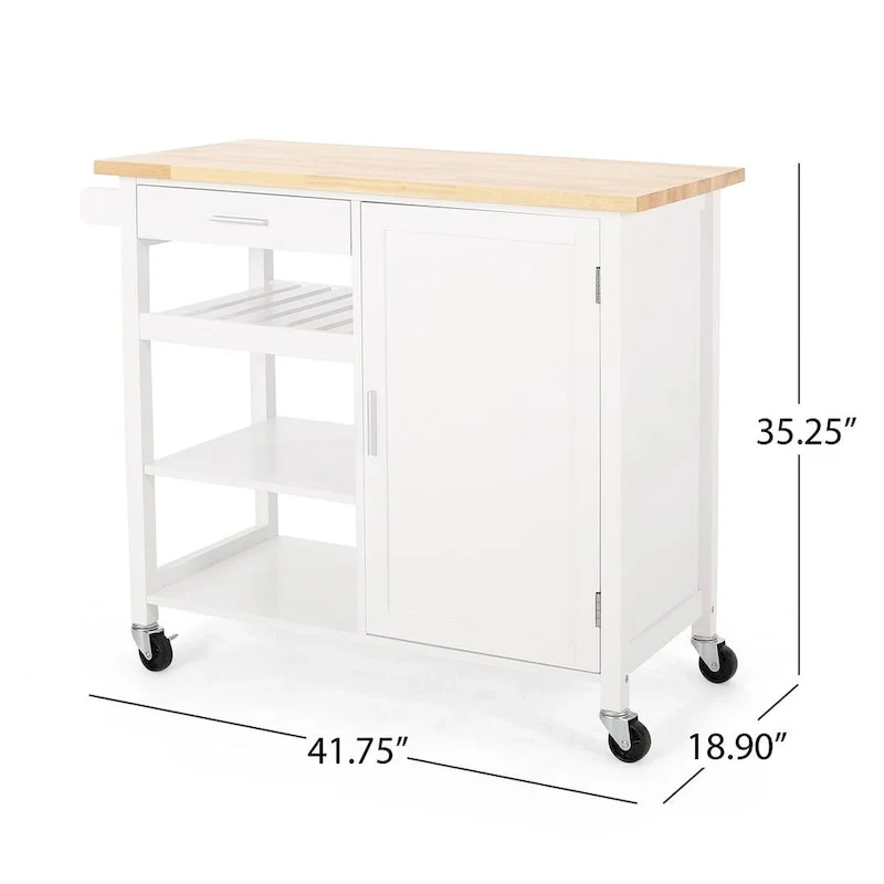 Modern Wooden Kitchen Cart with Wheels Drawer and Cabinet by Christopher Knight Home