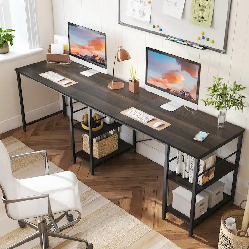 95.2 Inch L Shaped Desk with Shelves Home Office Computer Desk