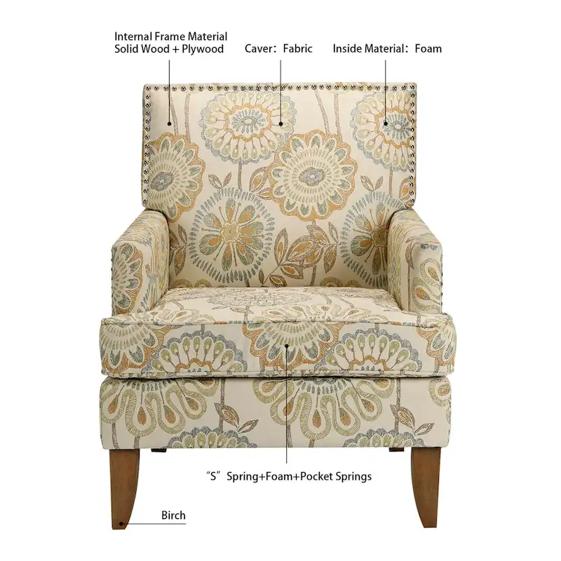 Fabric Upholstered Accent Chairs with Wood Legs