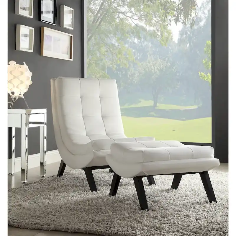 Strick & Bolton Ornette Faux Leather Lounge Chair and Ottoman Set