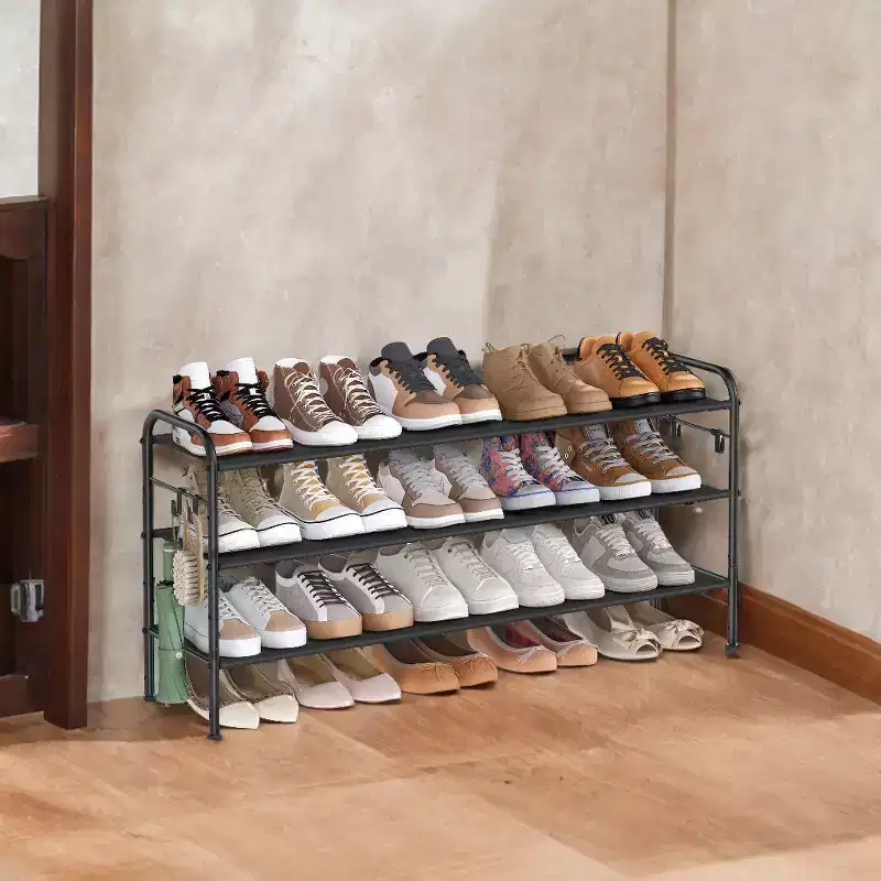 3-Tier Shoe Rack, Dove Gray / Ink Black, Holds 18 Pairs, Adjustable Shelves