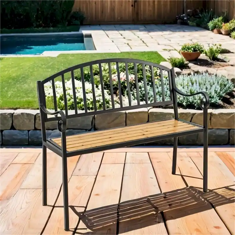 Outsunny 50  Wood Garden Bench with Backrest and Steel Frame