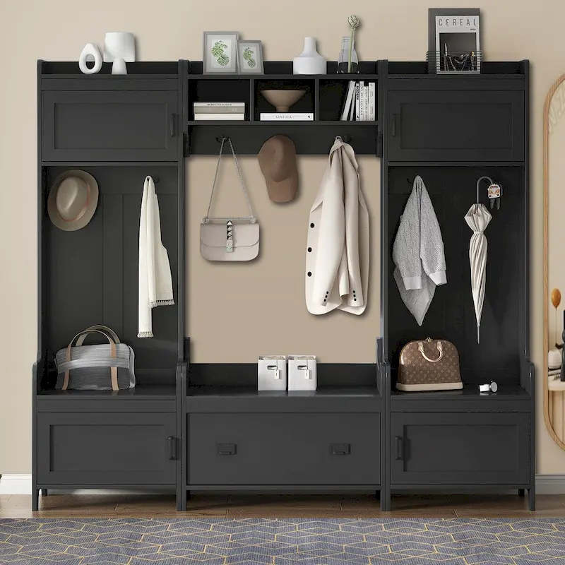 Multi-Functional Freestanding Wooden 4-in-1 Modular Hall Tree