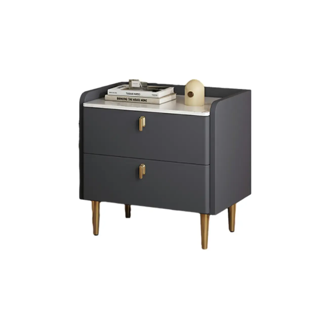 Modern Leather Stone Top Gold Accents 2-Drawer Nightstand