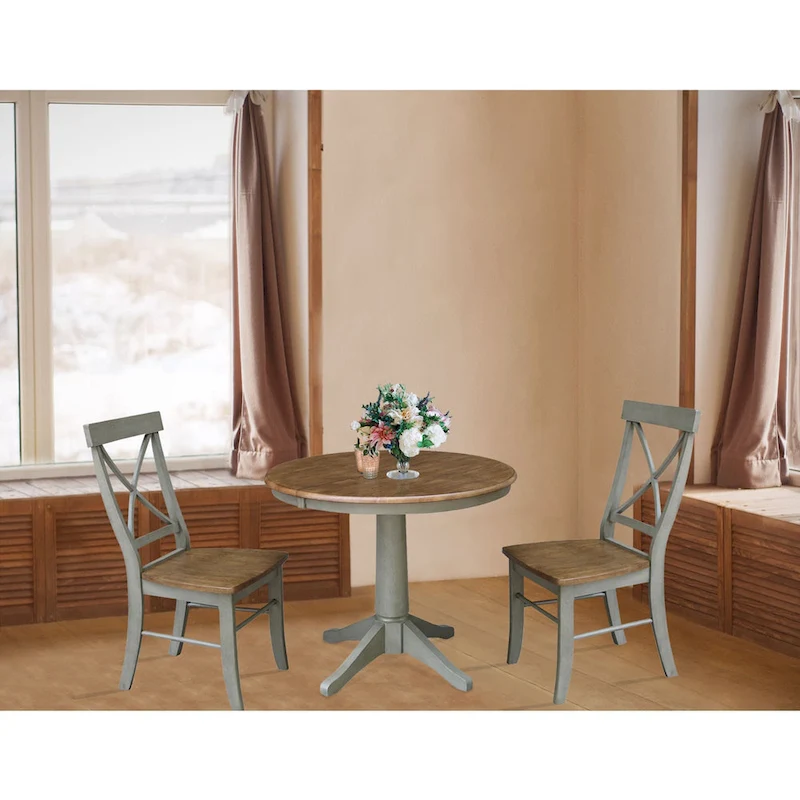 36 Round Extension Dining Table With 2 X-Back Chairs - Set of 3 Pieces