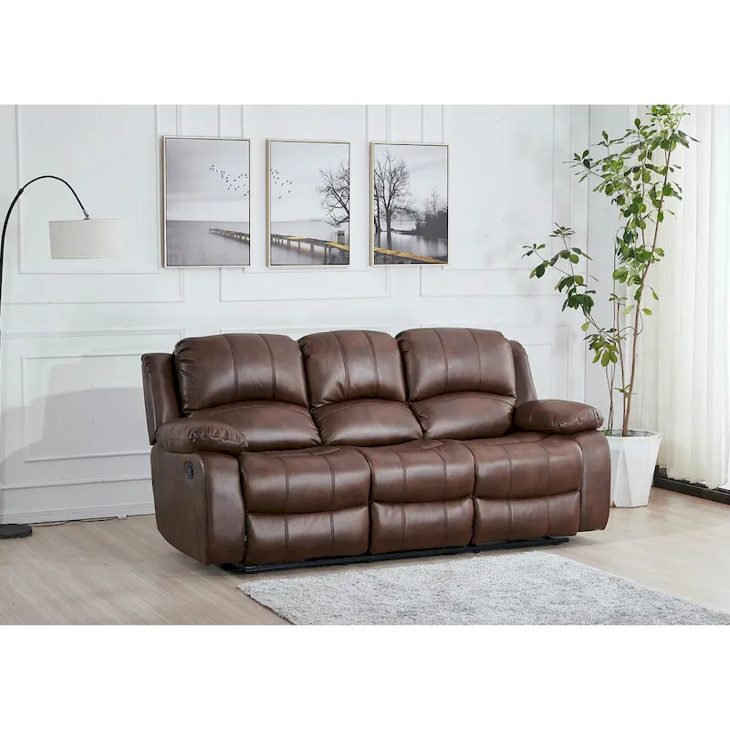Betsy Furniture Bonded Leather Manual Rclining 3-seat Sofa Couch 8018