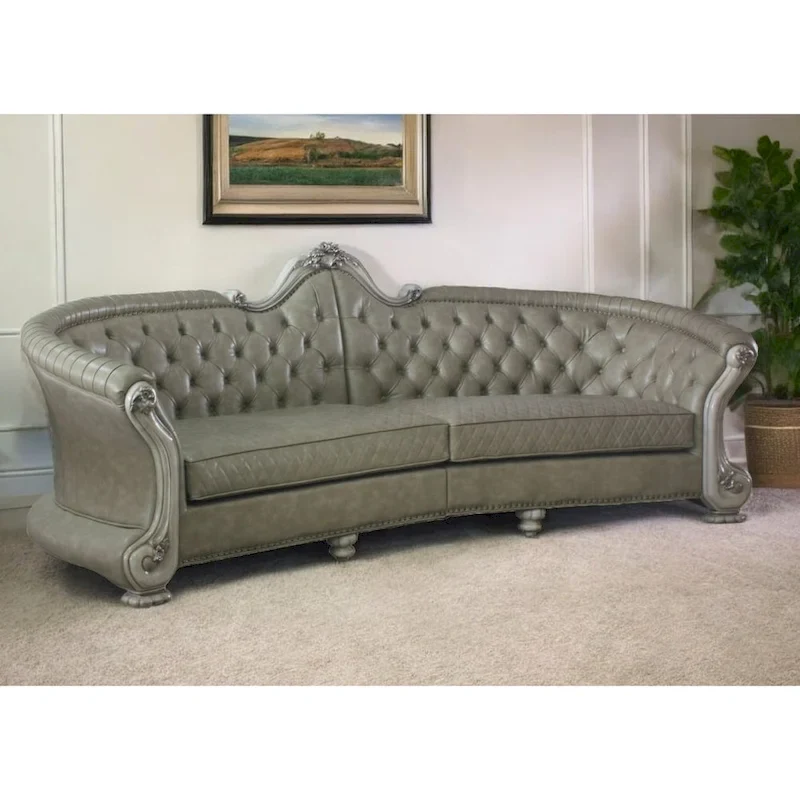 HomeRoots 113  Bone Faux Leather Sofa And Toss Pillows With White Legs - 113