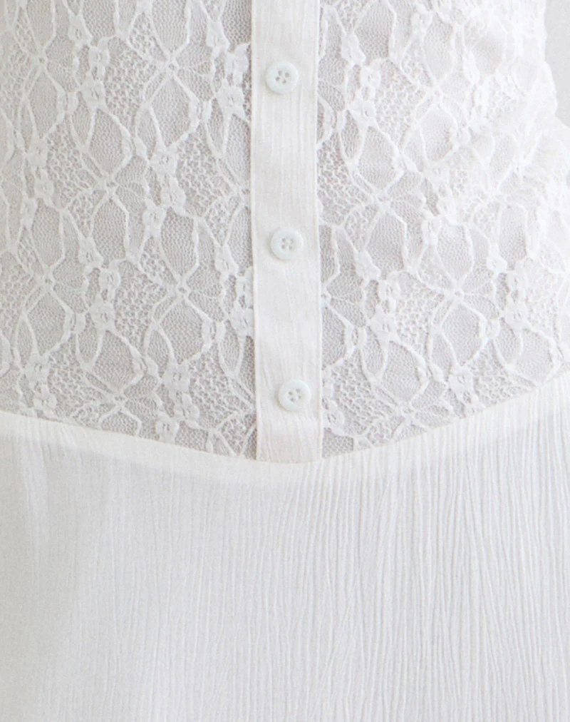 Danira Midi Dress With Lace Waist in Rayon White