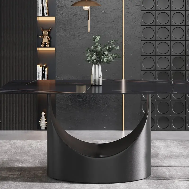 63 Modern Dining TableSintered Stone Tabletop with Black Base