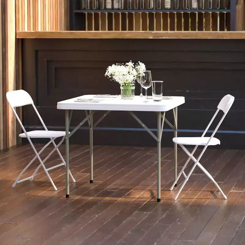 Emma and Oliver 34.25 Square Granite White Plastic Folding Table - Event Folding Table
