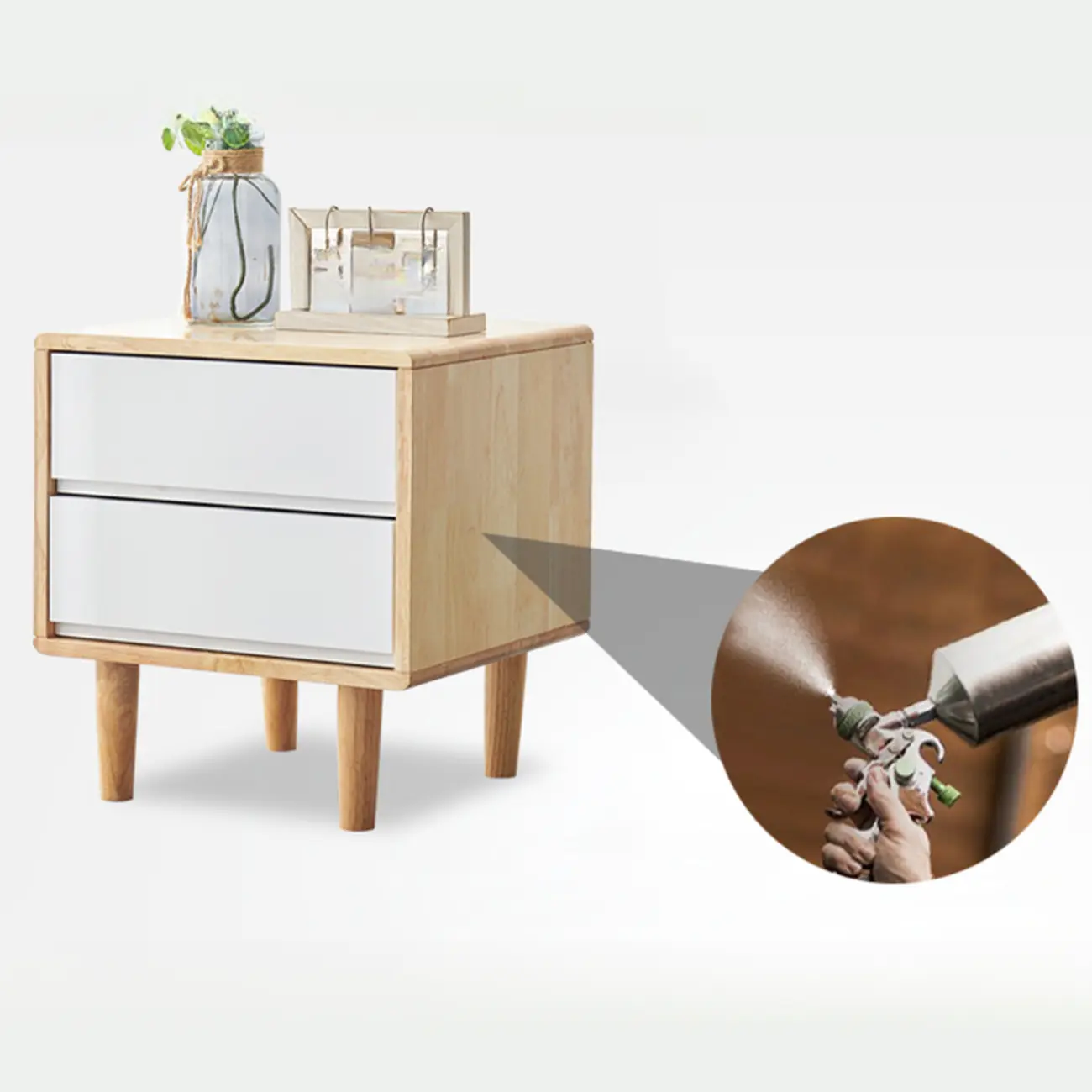 Scandinavian Rubberwood Nightstand with Drawers