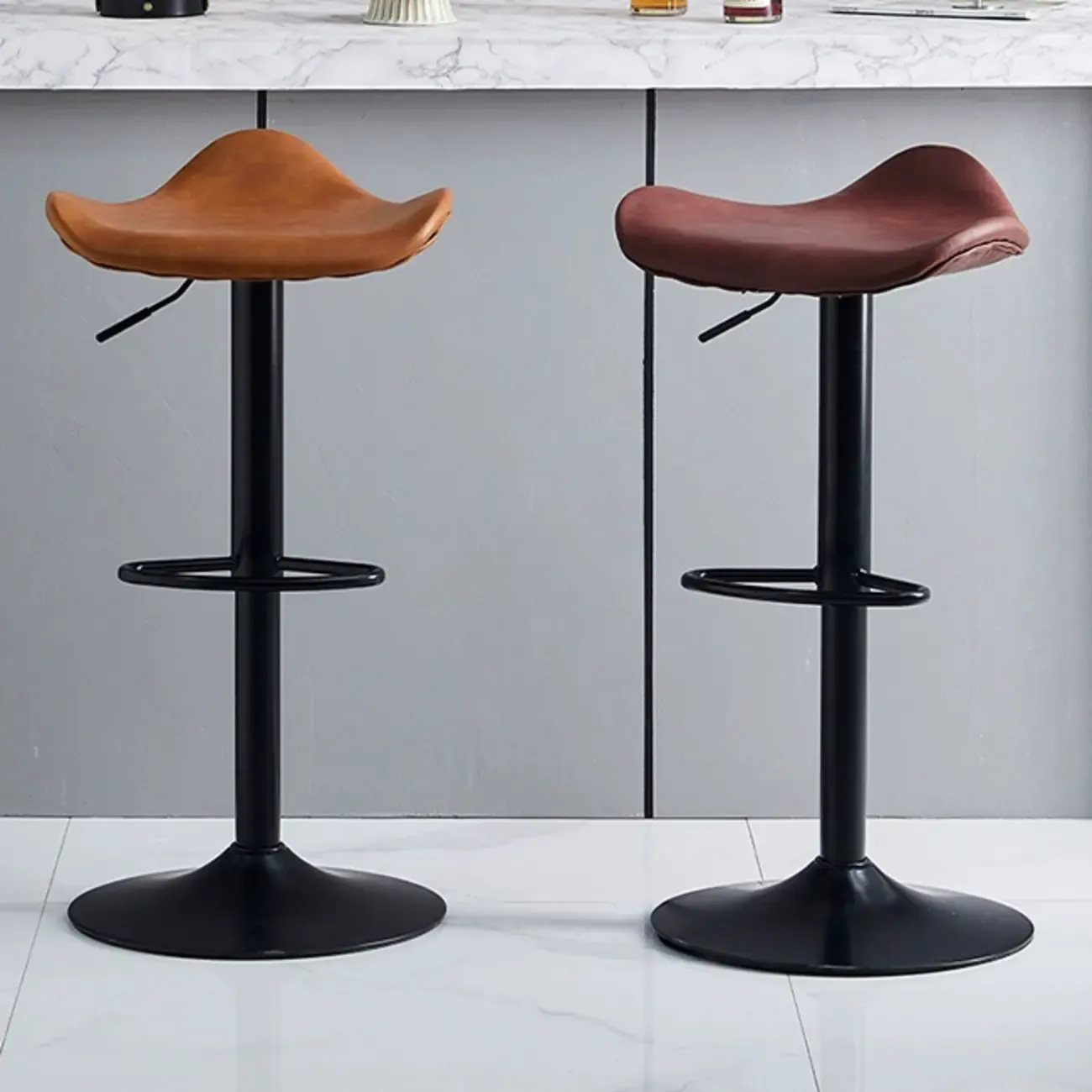 Saddle Black Pedestal Swivel Adjustable Bar Stool