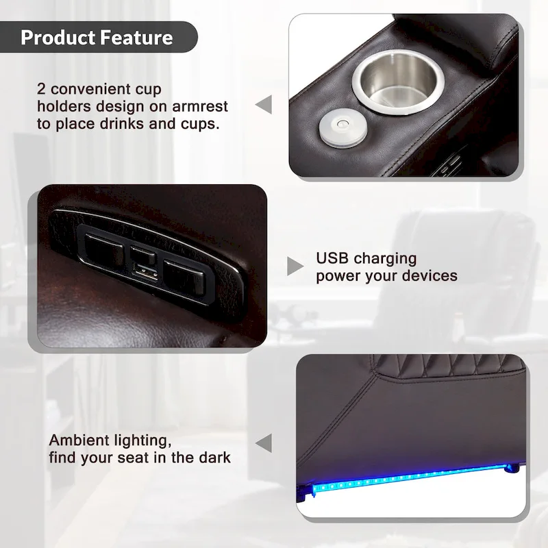 Nestfair Power Motion Recliner with 2 Cup Holders and 360 Swivel Tray Table