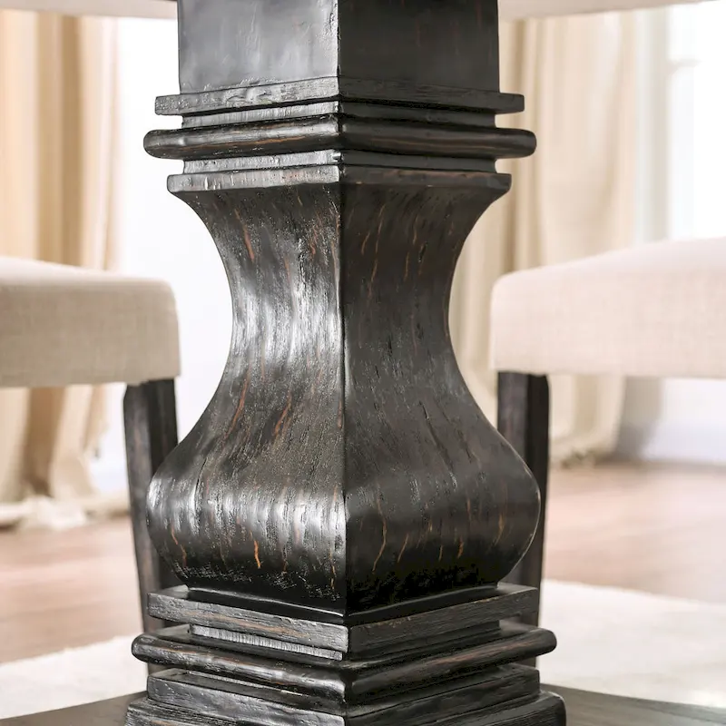 Brec Farmhouse Marble Top 5-Piece Round Dining Table Set with Tufted Chairs by Furniture of America