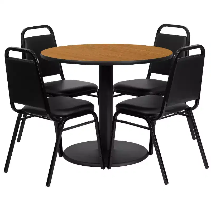 Flash Furniture 36'' Round Laminate Table Set with Round Base and 4 Trapezoidal Back Banquet Chairs
