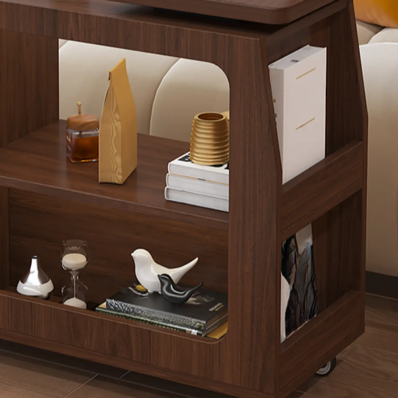 Versatile Modern Brown Half-circle Wheeled Side Table