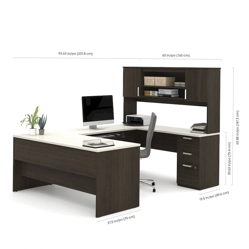 Ridgeley U-Shaped Office Desk with Cabinet and Hutch