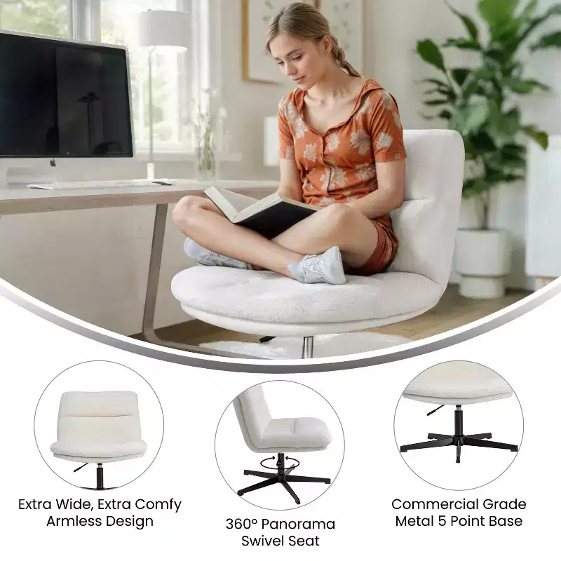 Merrick Lane Mid-Back Height-Adjustable Stationary Armless Swivel Office Chair - Padded Upholstered Wide Back and Seat, Strong Frame