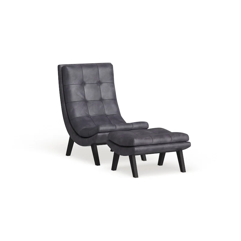 Strick & Bolton Ornette Faux Leather Lounge Chair and Ottoman Set
