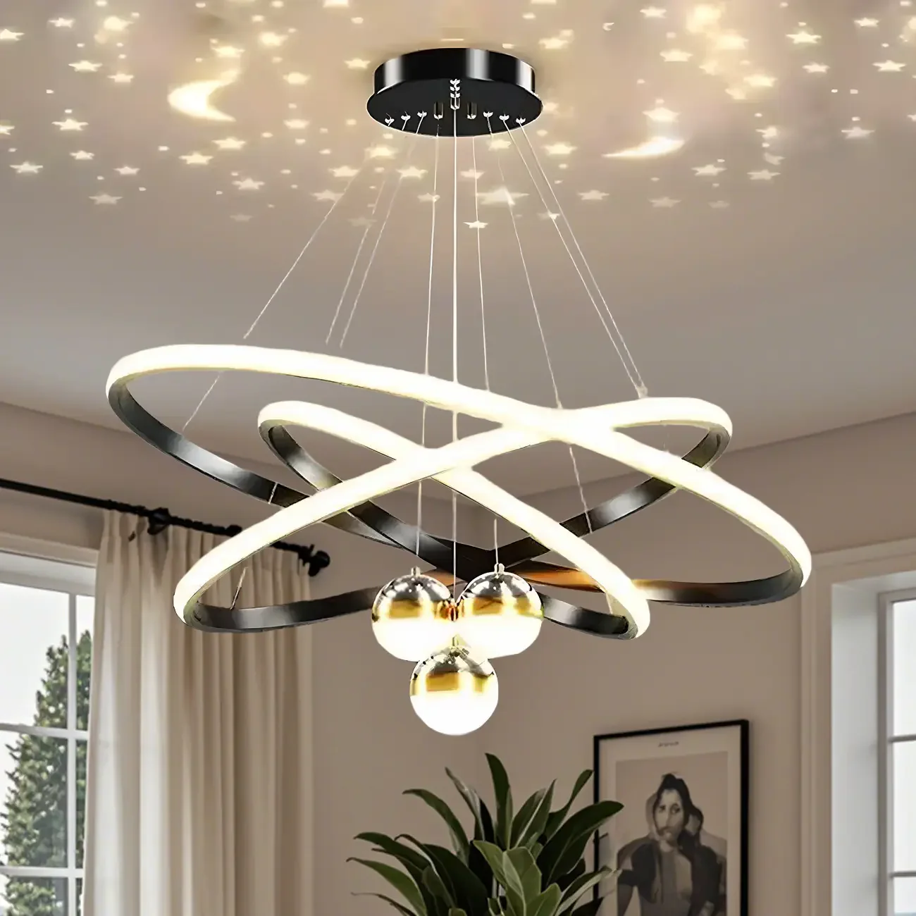 Circle Modern LED Starry Projection Chandelier