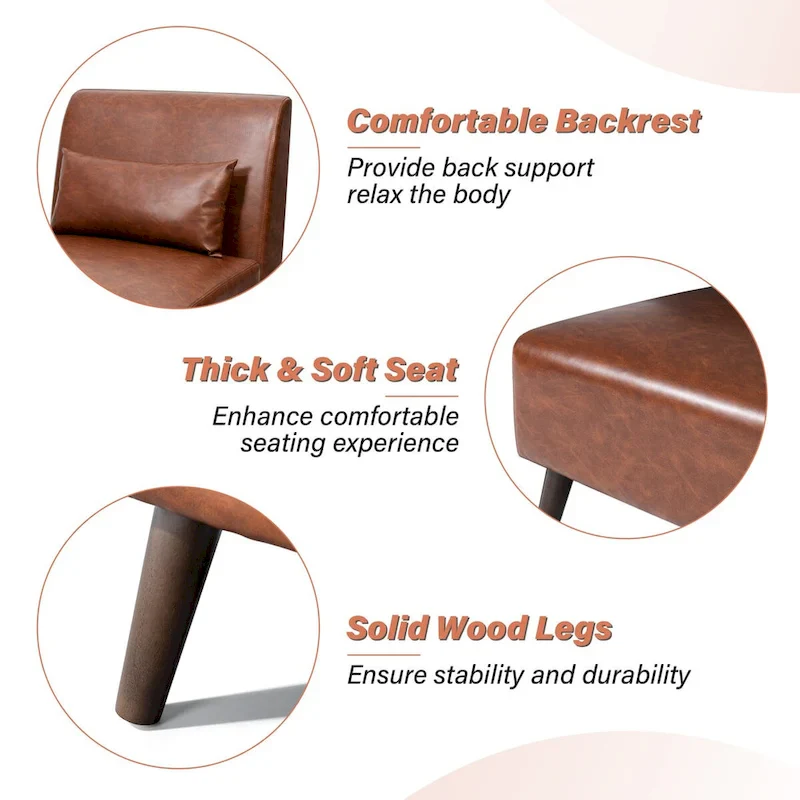 Accent Chair Upholstered Sofa Chair PU Faux Leather Wood Frame with Pillow - 28.74 W x 30.71 D x 31.50 H