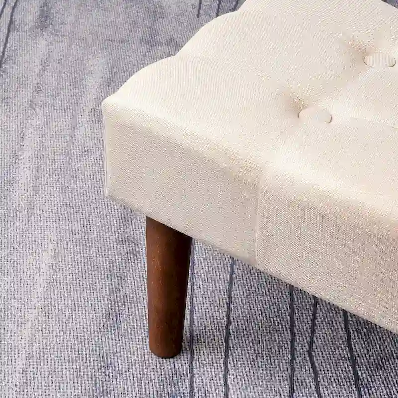 2 Pcs Small Foot Stool Ottoman, Linen Ottoman Foot Rest with Legs, Rectangle Upholstered Footrest