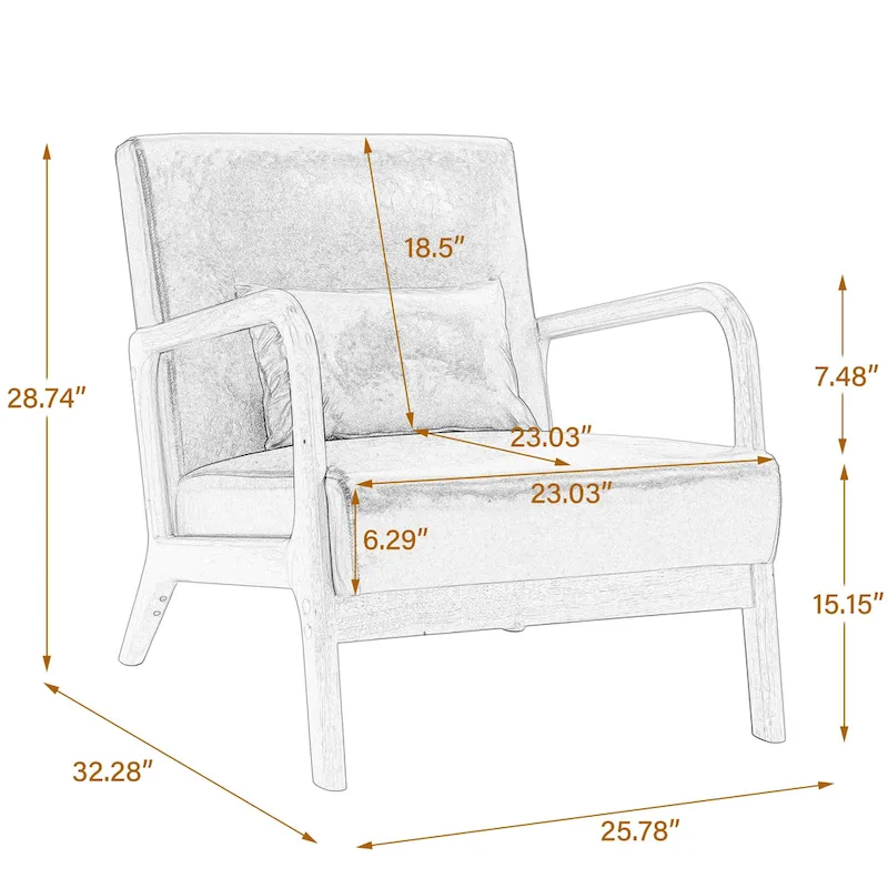 2 Set Upholstered Lounge Arm Chair with Pillow - Set of 2