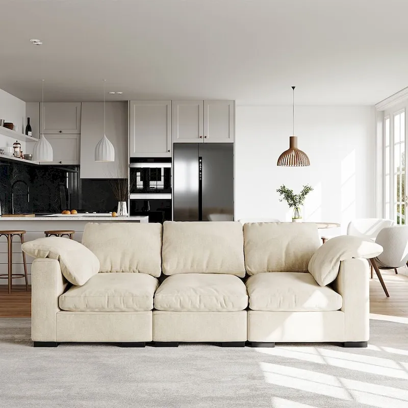 86.61  Modern Farmhouse Deep 3-Seater Sofa, Track Arm Couch, Linen Fabric Sofa