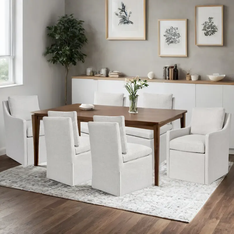 Modern 19.7 Wide Upholstered Rolling Linen Dining Chair