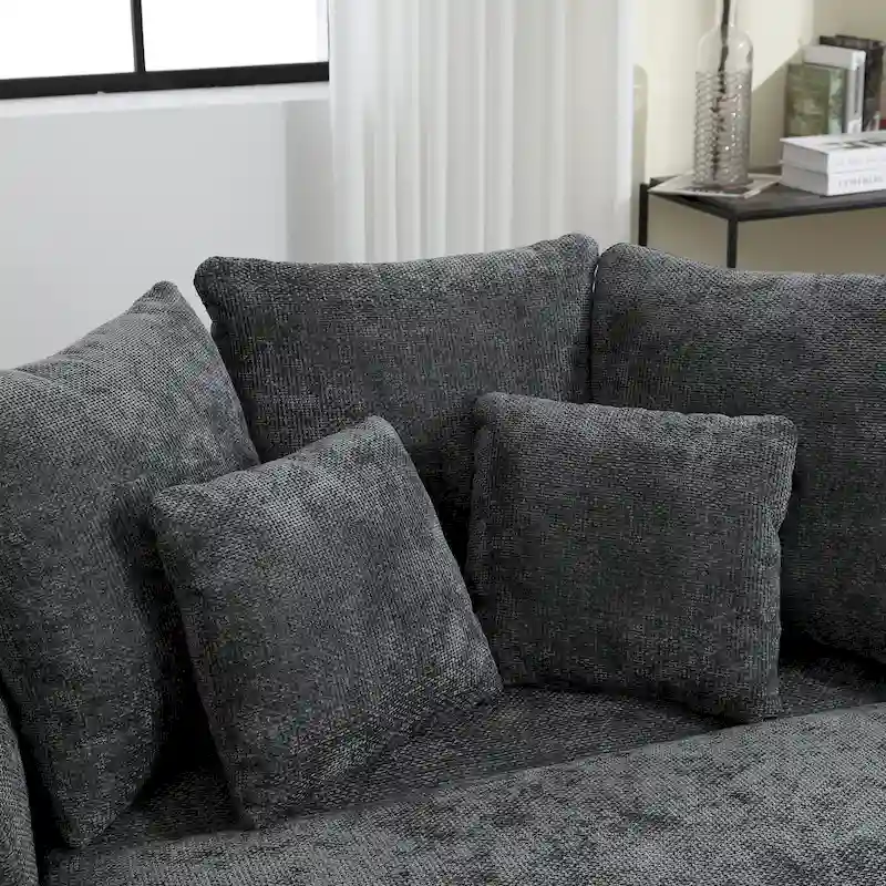 Modern Sofa Chair Round Accent Barrel Chair With 5 Pillows and Optional Ottoman
